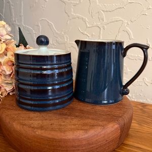 Denby Peveril Blue Creamer and Sugar Bowl with Lid